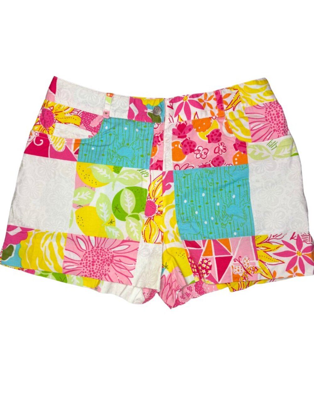 Lilly Pulitzer Patchwork Shorts Classic Vintage Multi Pedal Print Size 4